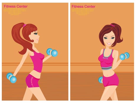 girls exercising with two dumbbell weights
