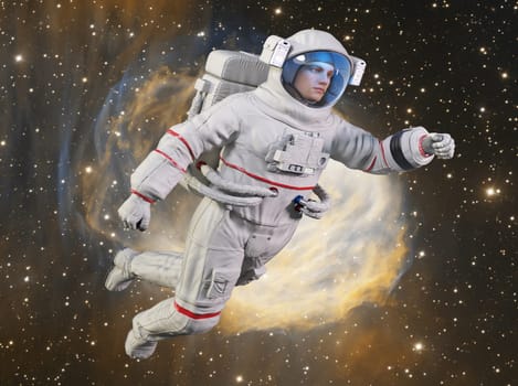 Computer generated 3D illustration with an astronaut floating in space