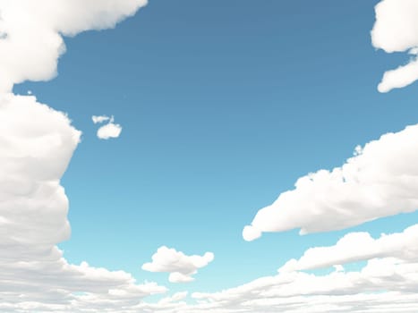 Computer generated 3D illustration of a blue sky with fair weather clouds