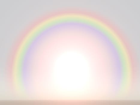 Computer generated 3D illustration with a rainbow over a landscape
