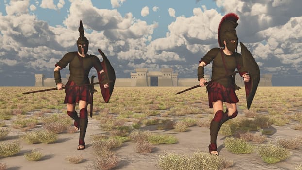 Computer generated 3D illustration with the Greeks at Troy