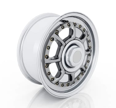 Computer generated 3D illustration with a wheel against a white background