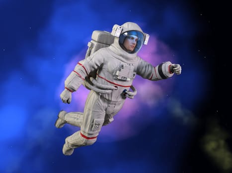 Computer generated 3D illustration with an astronaut floating in space