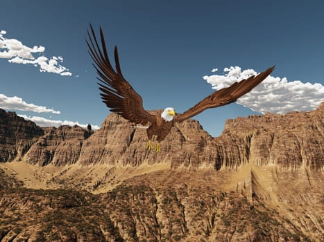 Computer generated 3D illustration with a sea eagle over a mountain landscape