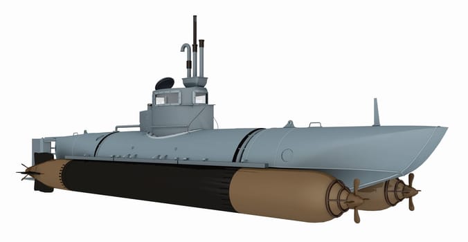 Computer generated 3D illustration with a German mini submarine of World War II isolated on white background