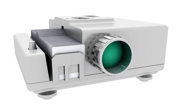 Computer generated 3D illustration with a slide projector isolated on white background