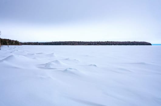 Snow Formations on a Frozen Lake Michigan Shore in Peninsula State Park in Wisconsin