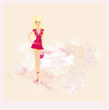 Vector floral fashion slim young girl poster