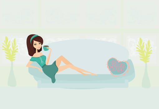 girl on coffee break in home