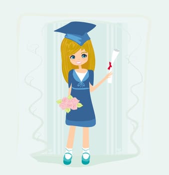 Illustration of a Kid Holding Her Diploma