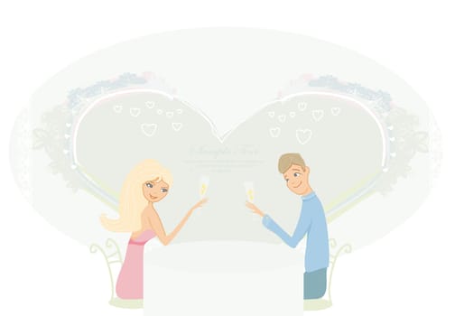 Young couple flirt and drink champagne