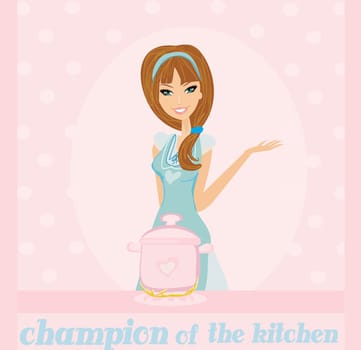 Beautiful lady cooking soup card