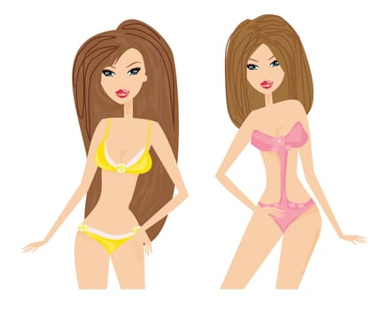 Summer beach two girls in bikini