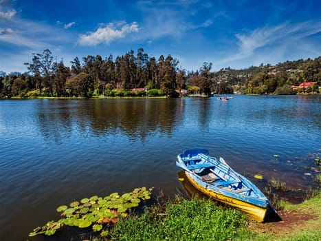 Boat in lake in daytime. Kodaikanal, Tamil Nadu, India