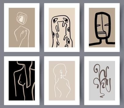 Set of abstract modern printable art wall posters. Bundle of abstractionism creative banners and artworks for print. Vector illustration.