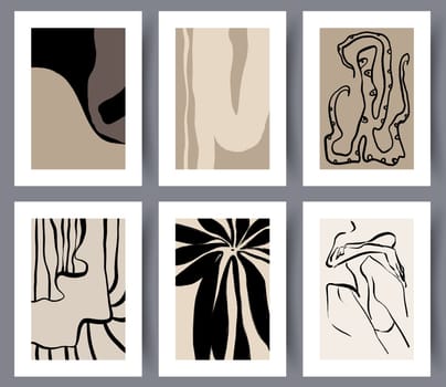 Set of hand drawn minimalistic Scandinavian artwork posters for print for interior design. Collection of abstract modern creative art wall decorations. Vector illustration.