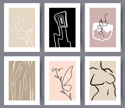 Abstract modern printable art wall banners or posters set for interior design. Collection of minimalistic neutral modern artworks for print. Vector illustration.
