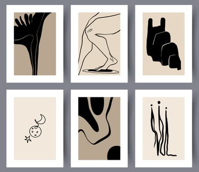 Set of modern abstract art wall posters and banners for print. Collection of minimalistic abstractionism printable artworks for interior design. Vector illustration.