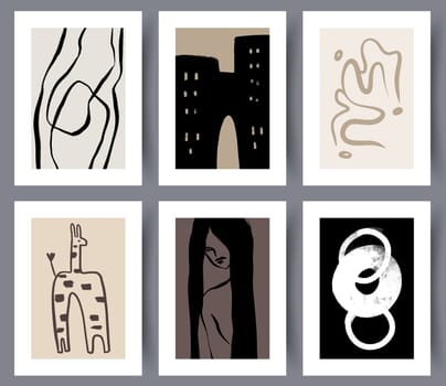 Collection of modern art wall Nordic decoration posters for print. Set of abstract printable artworks for interior design. Vector illustration.