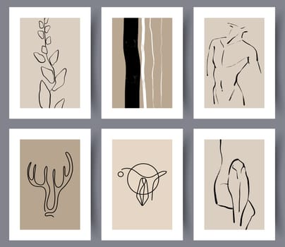 Set of simple hand drawn Scandinavian style artworks for print. Collection abstract modern printable creative art wall posters. Nordic abstractionism. Vector illustration.
