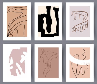 Set of simple minimalistic Nordic art wall posters for print. Collection of printable abstract artworks for interior decorations. Vector illustration.