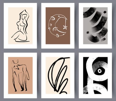 Modern abstract artwork posters or banners for print collection. Minimalistic hand drawn art wall decorations set. Interior design. Vector illustration.
