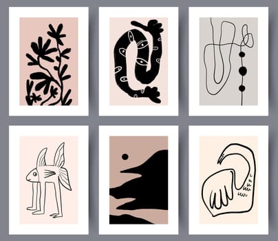 Creative abstract artworks for print collection. Set of modern abstractionism art wall decorations for interior design. Vector illustration.