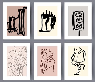 Simple creative art wall decorations for interior design collection. Set of modern abstract artwork for print for house decoration. Vector illustration.