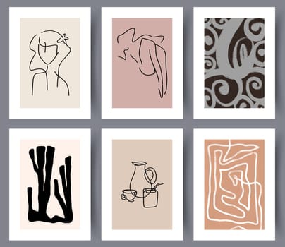 Collection of printable Scandinavian art wall posters or banners for inhouse design. Set of modern abstract artworks for interior decoration. Minimalism concept. Vector illustration.