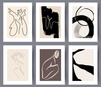 Set of simple abstract modern art wall poster or banner for interior design. Collection of abstractionist hand drawn paintings for print. Vector illustration.