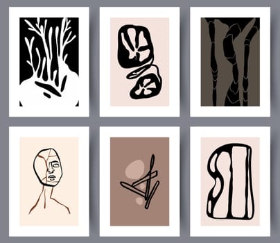 Abstract modern printable designs for interior decorations collection bundle. Set of creative abstractionism art wall posters for print. Vector illustration.