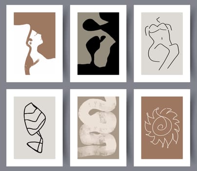 Set of printable design artworks for interior decoration. Collection of modern art wall posters or banners for print. Vector illustration.