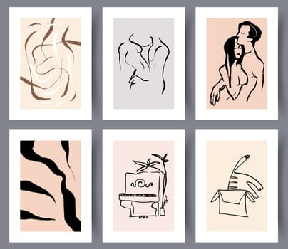 Set of modern printable art wall designs. Collection of abstract scandinavian artworks banners for print. Vector illustration.