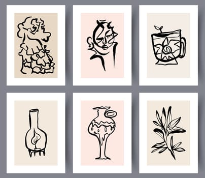 Set of abstract hand drawn designs for print. Collection of Scandinavian printable art wall decorations. Bundle of Nordic artwork styles. Vector illustration.