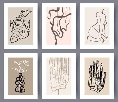 Printable minimalistic wall art paintings set. Collection of scandianvian posters or banners for indoors interior design. Abstract wall art bundle. Vector illustration.