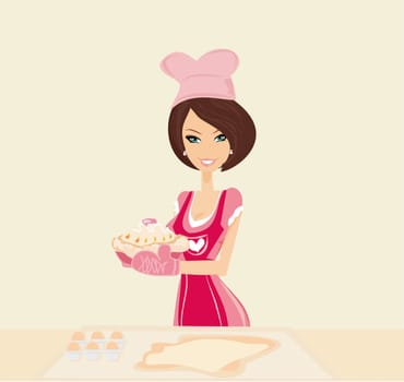 beautiful young Housewife cooking cake