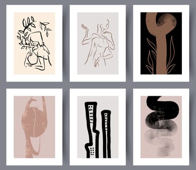 Modern abstract minimalistic artworks posters for print collection. Simple creative Scandinavian art wall decorations for interior design set. Vector illustration.