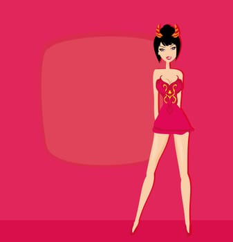 Pretty sexy young slim woman dressed in Devil costume