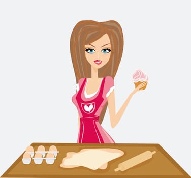 Housewife cooking cake in the kitchen