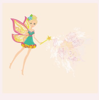 beautiful fairy with magic wand vector graphic card
