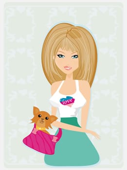 sexy girl and her dog in bag