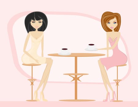 cute pretty two young womans in coffee break