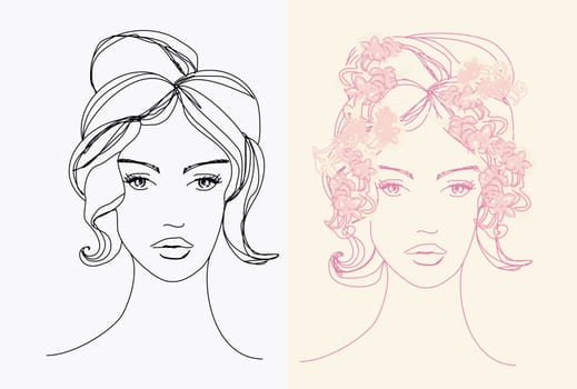 Abstract Beautiful Woman doodle Portrait set