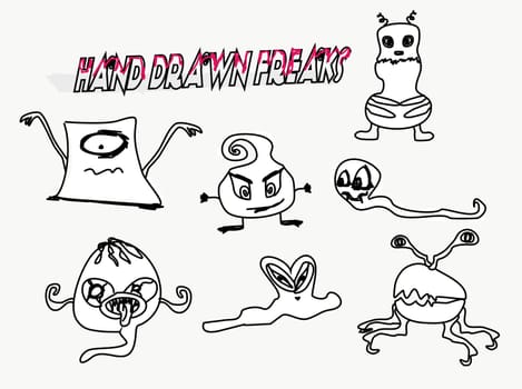 funny monsters characters set doodle illustration