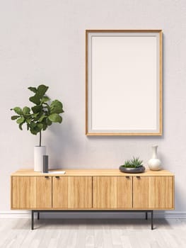 Mock up poster frames green succulent plant and  in modern interior background 3D render 3D illustration