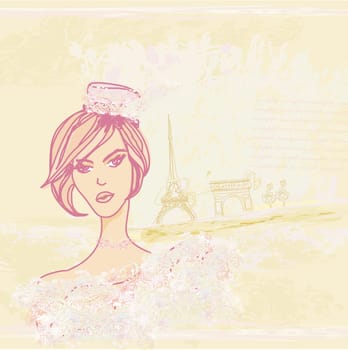 beautiful girl portrait with tour eiffel on the background