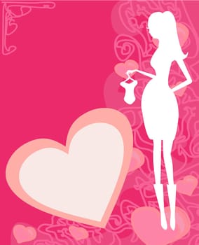 Beautiful pregnant woman silhouette on shopping for her new baby- abstract background card