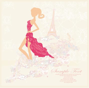 beautiful fashion women silhouette in Paris - vector abstract card
