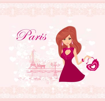 beautiful women Shopping in Paris - vector card
