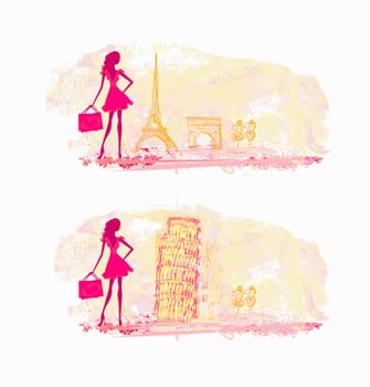 beautiful women silhouette Shopping in France and Italy